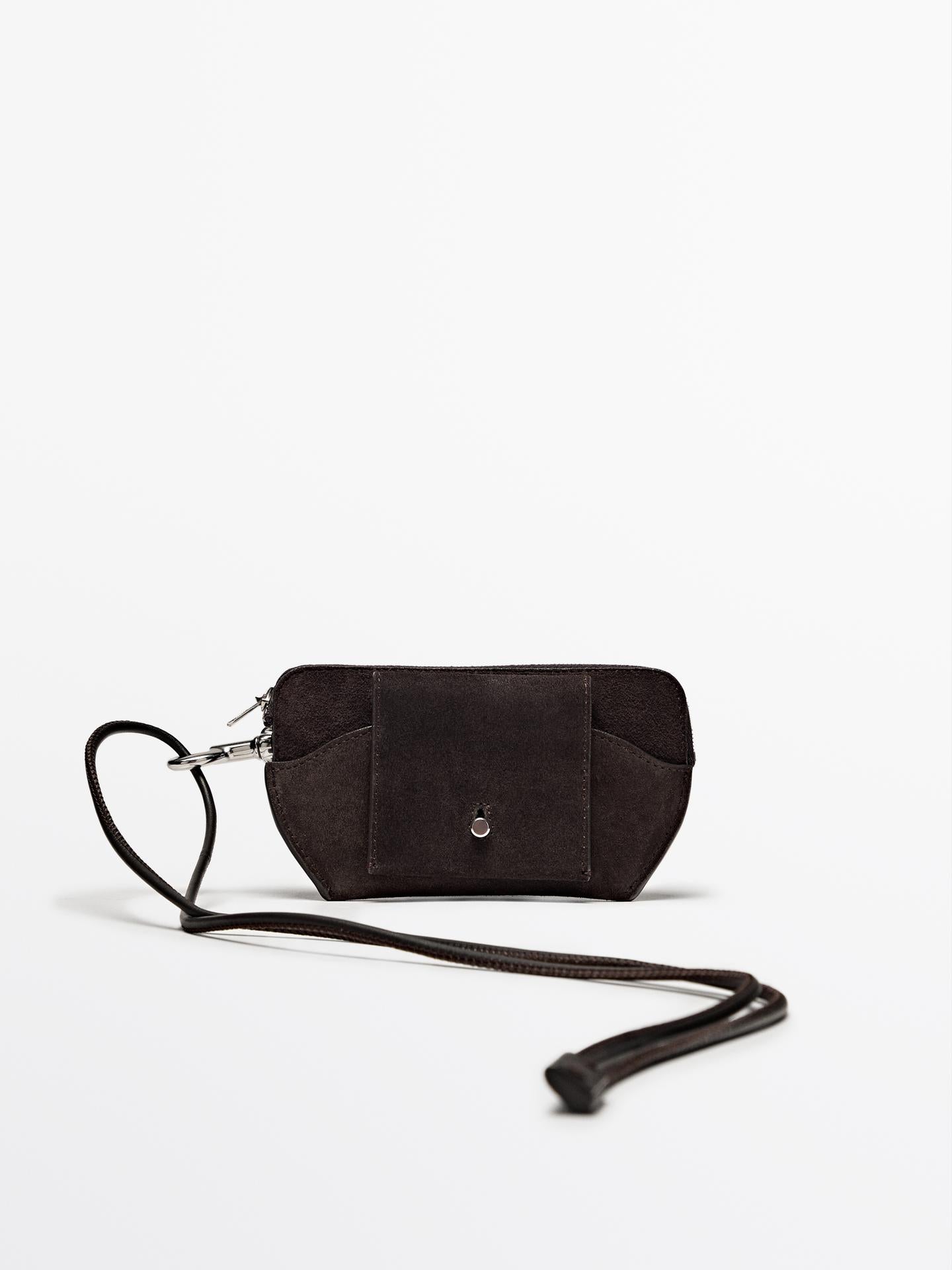 Split leather crossbody glasses case with purse