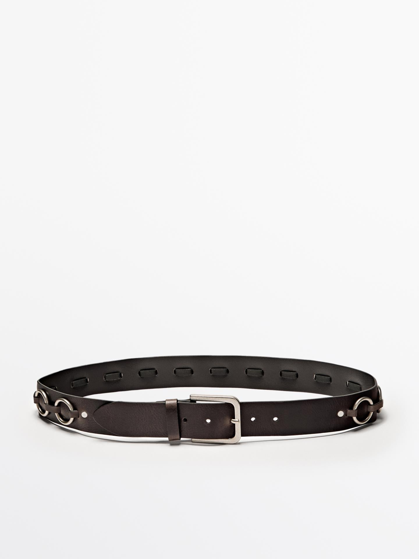 Leather belt with ring details