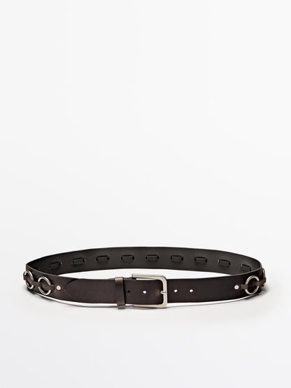 Leather belt with ring details