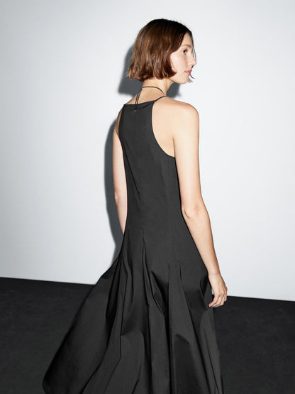 Long halter neck dress with flounce